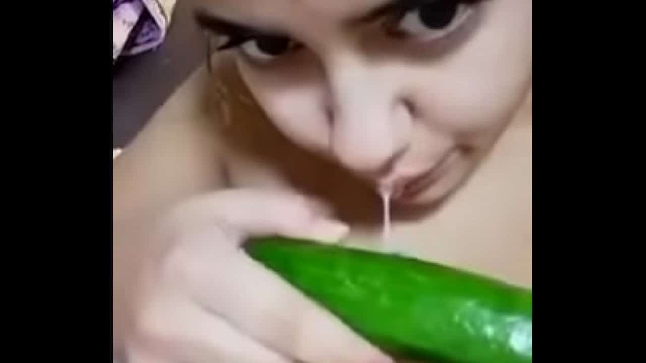 Hot indian teen girl masturbation inserting cucumber on tight pussy